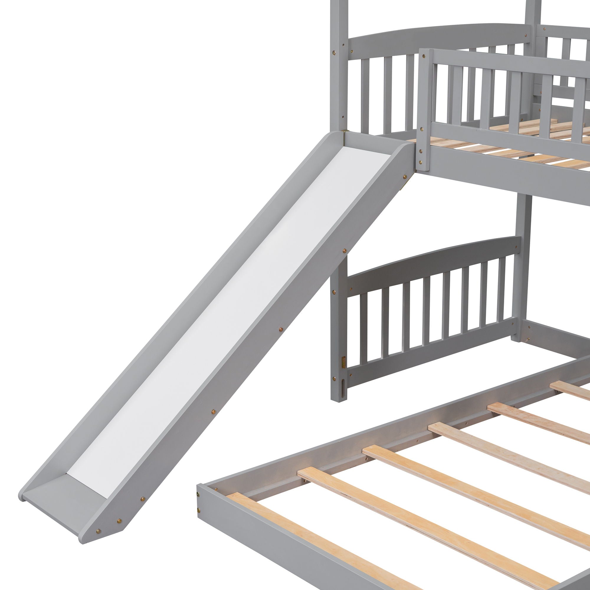 Twin Over Twin Bunk Bed With Slide, House Bed With Slide