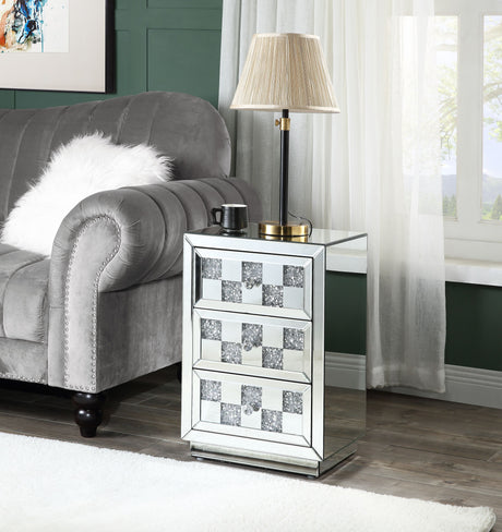 Noralie - Mirrored Faux Diamonds Accent Table - Silver by Urban Nest | Bel Furniture