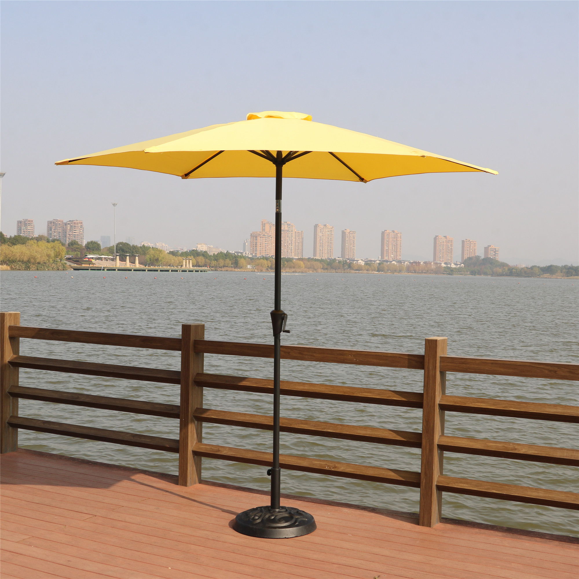 8.8' Outdoor Aluminum Patio Umbrella, Market Umbrella With 33 Pounds Round Resin Umbrella Base Lift