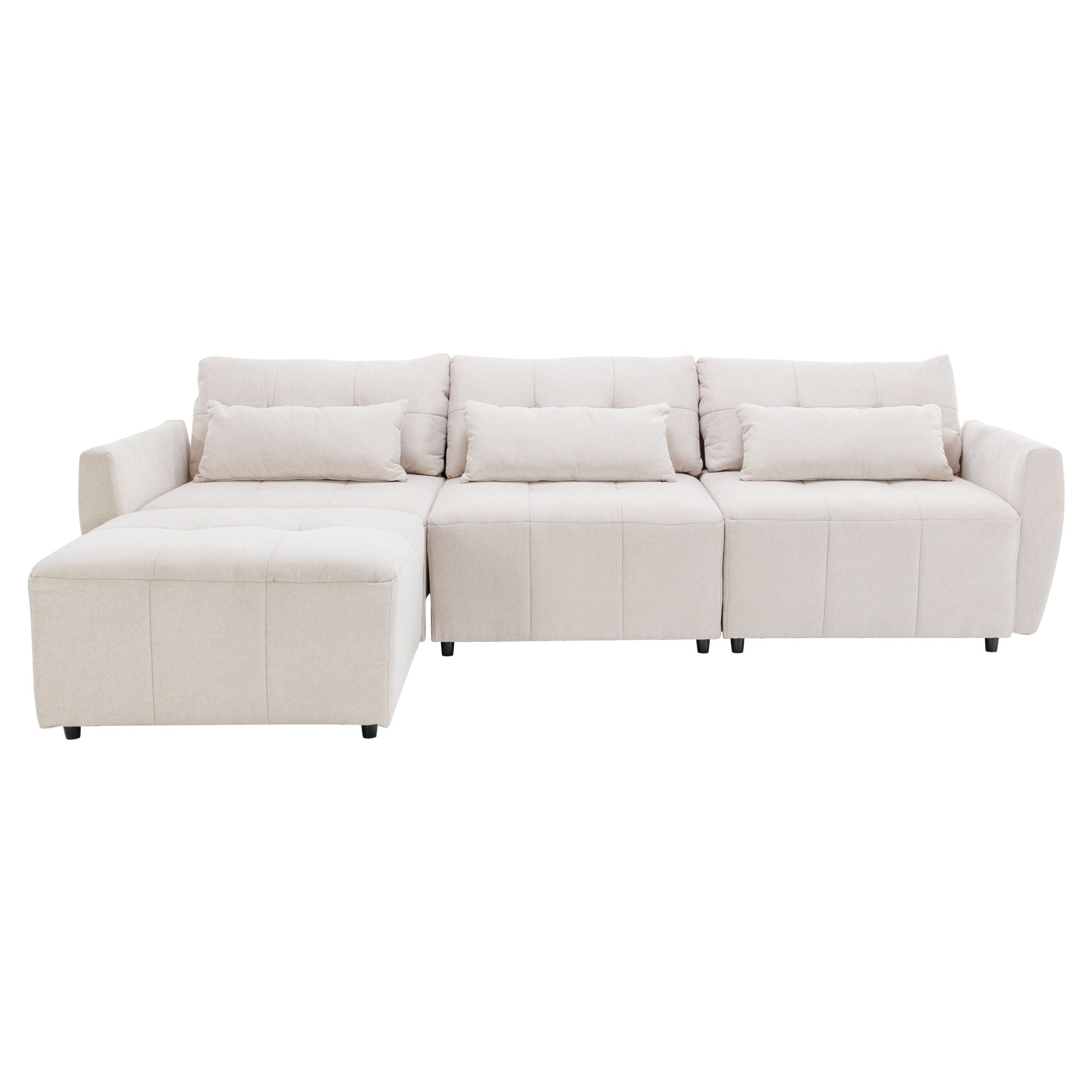 Convertible Sectional Sofa Couch 3 Seat L-Shaped Sofa With Movable Ottoman And USB For Apartment, Living Room, Bedroom