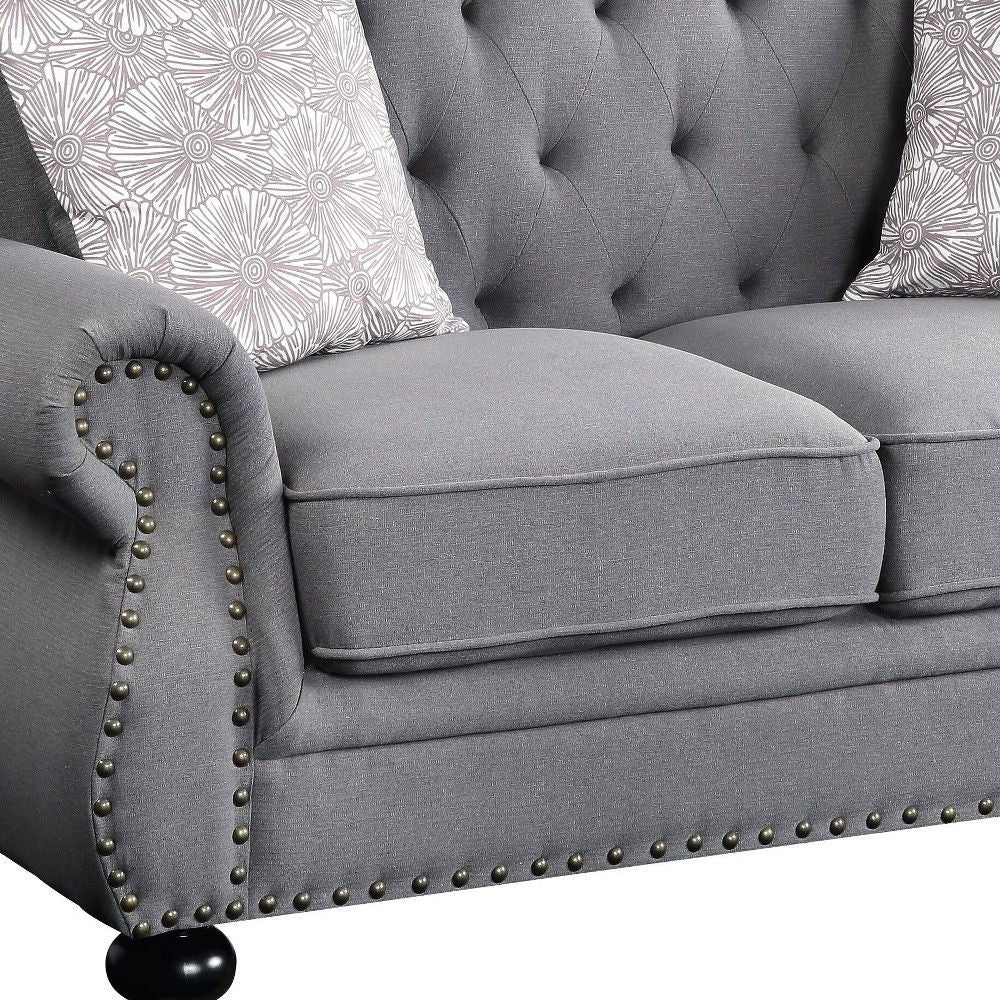 Love Seat And Toss Pillows - Gray / Black