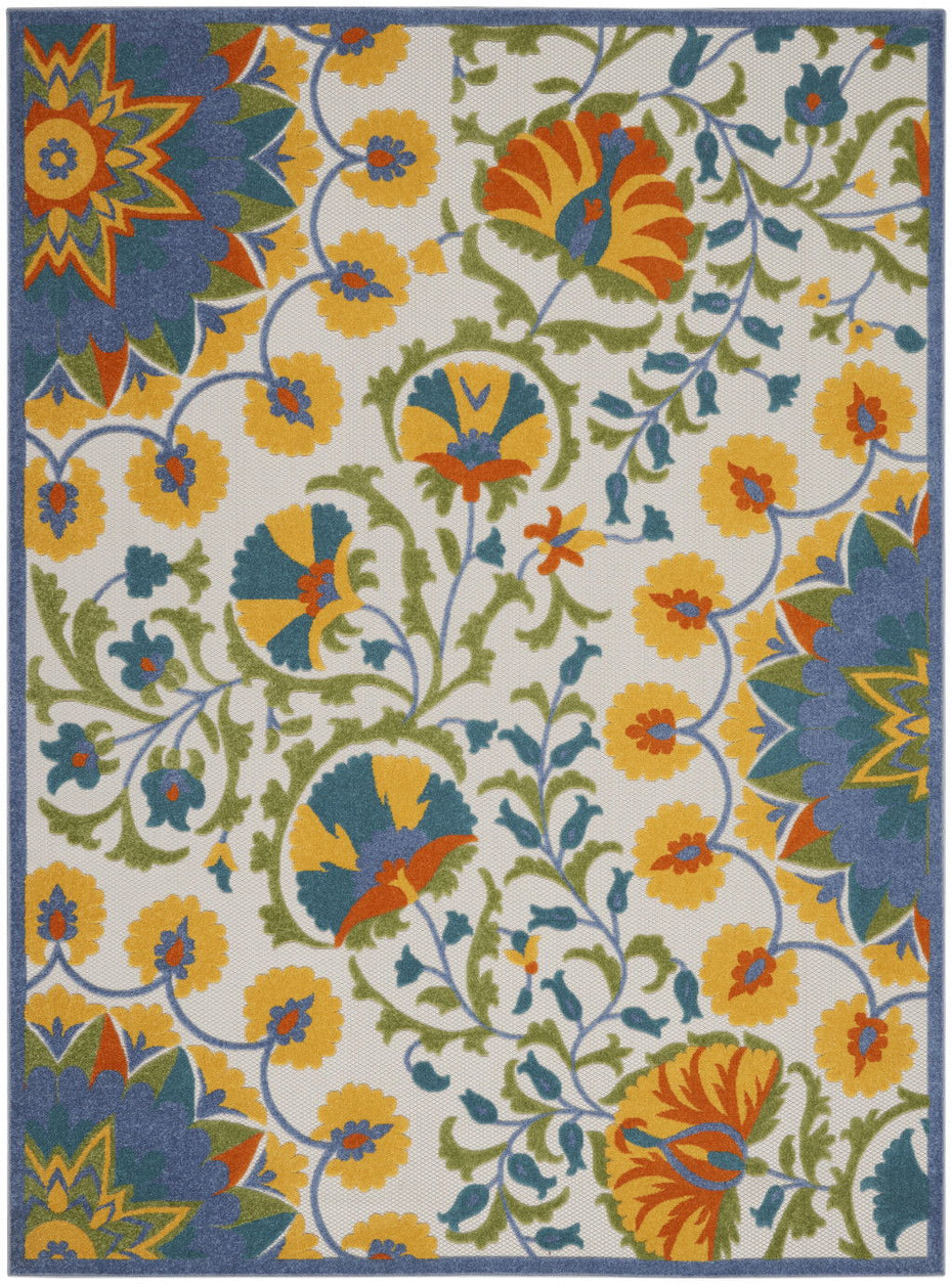 9' X 12' Toile Non Skid Indoor / Outdoor Area Rug - Blue Yellow / White