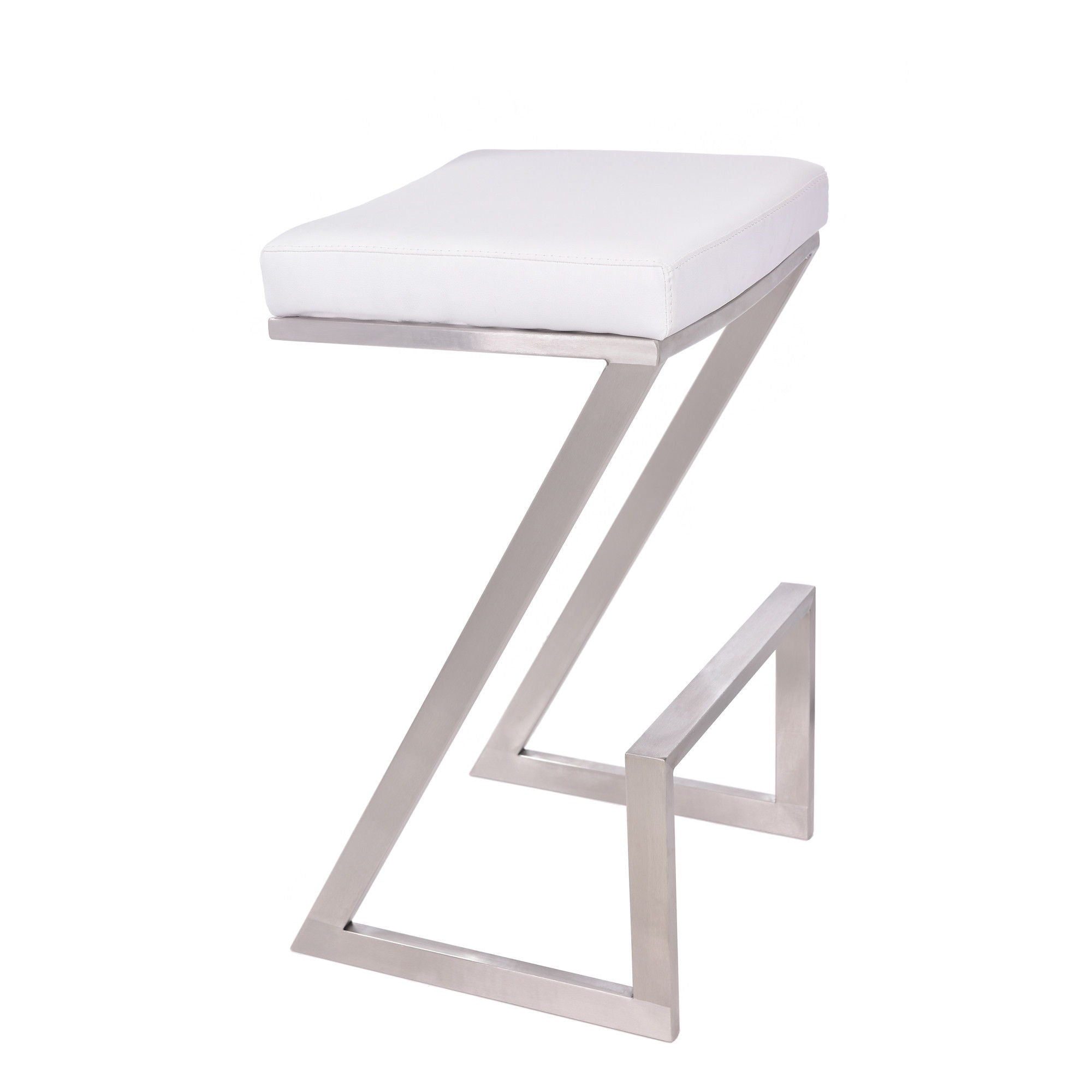 Iron Backless Counter Height Bar Chair - White / Silver