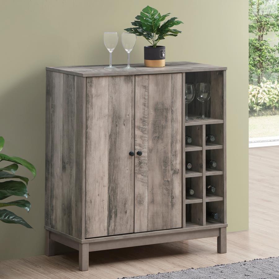 Cheyenne - 2 Door Home Bar Wine Cabinet - Weathered Acacia by CoasterEveryday | Bel Furniture