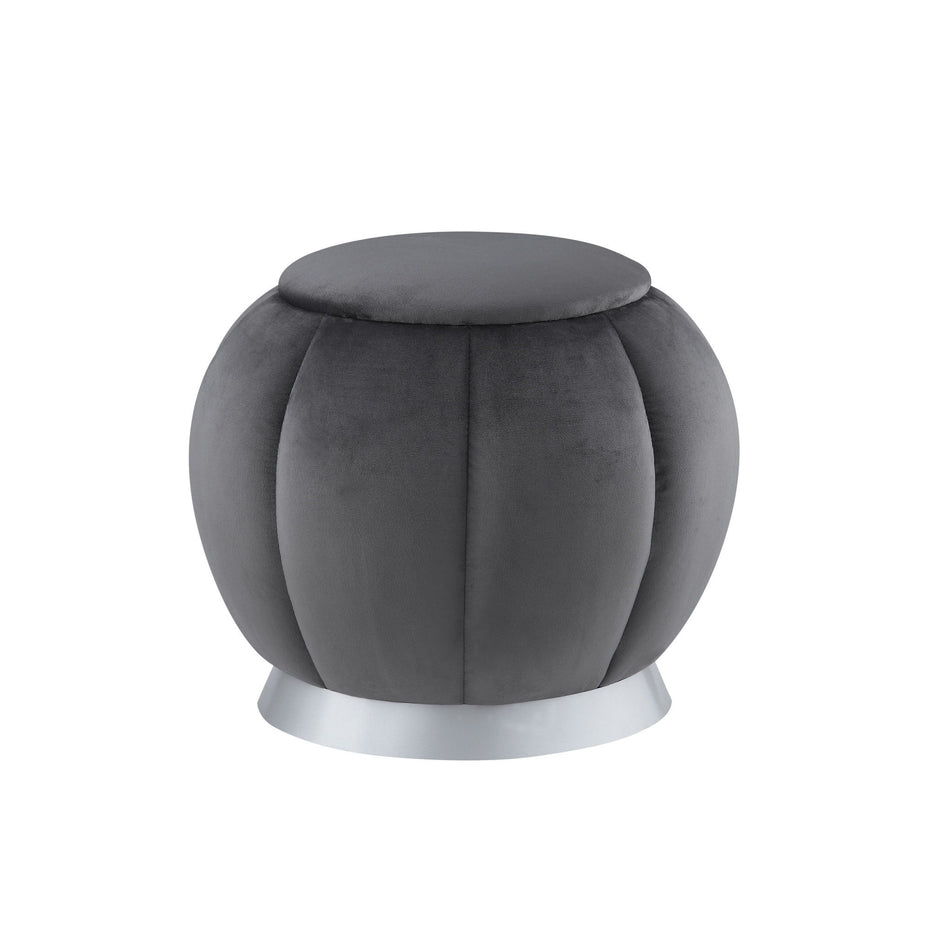 Velvet Round Ottoman - Silver / Gray