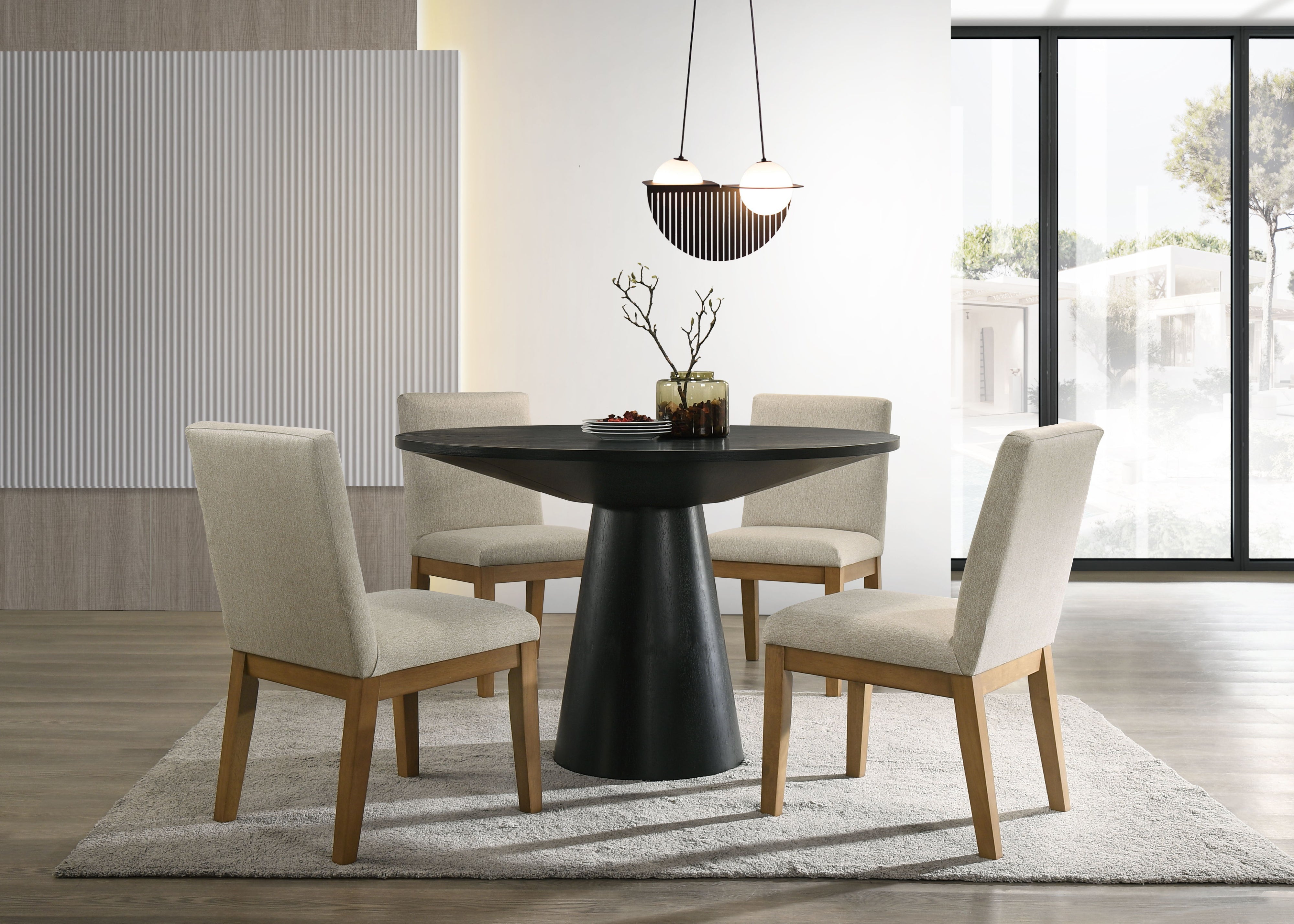 Jasper - 5 Piece Wide Contemporary Round Dining Table Set With Chairs - Black