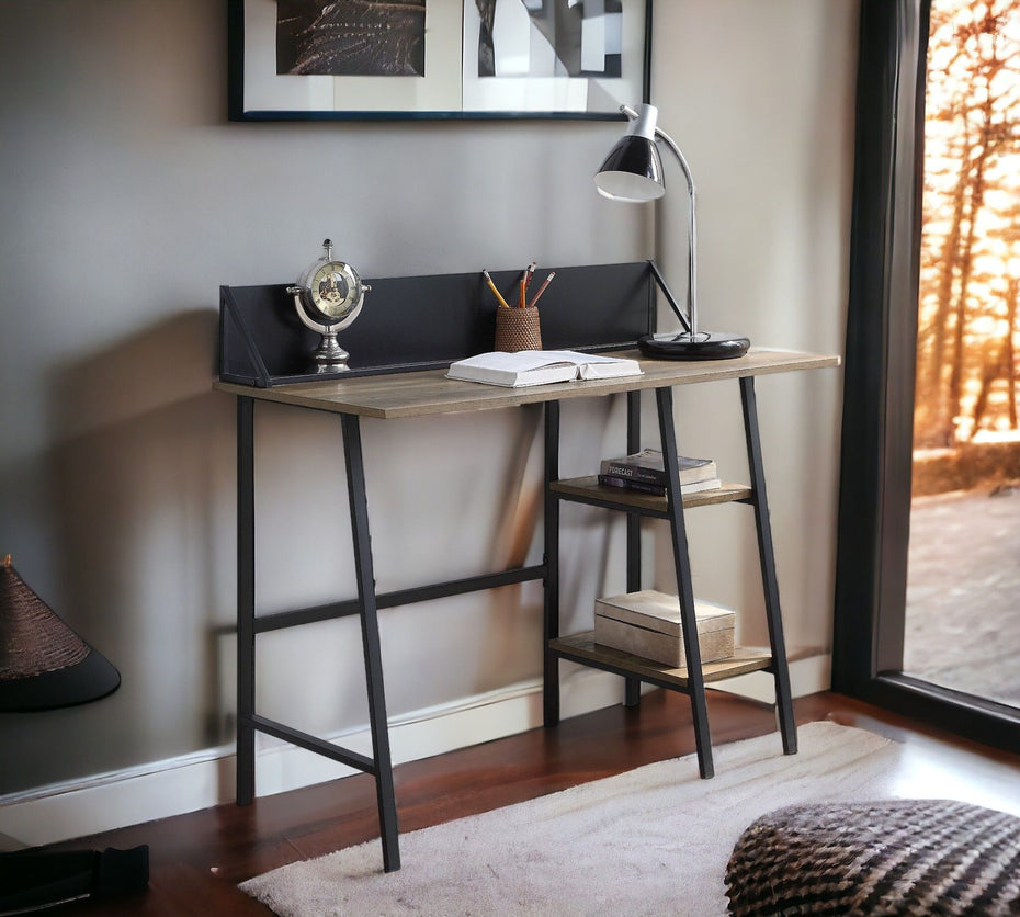 Garima - Legs Writing Desk - Rustic Oak / Black