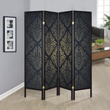 Haidera - 4-Panel Room Divider Folding Screen - Black Damask by CoasterEveryday | Bel Furniture