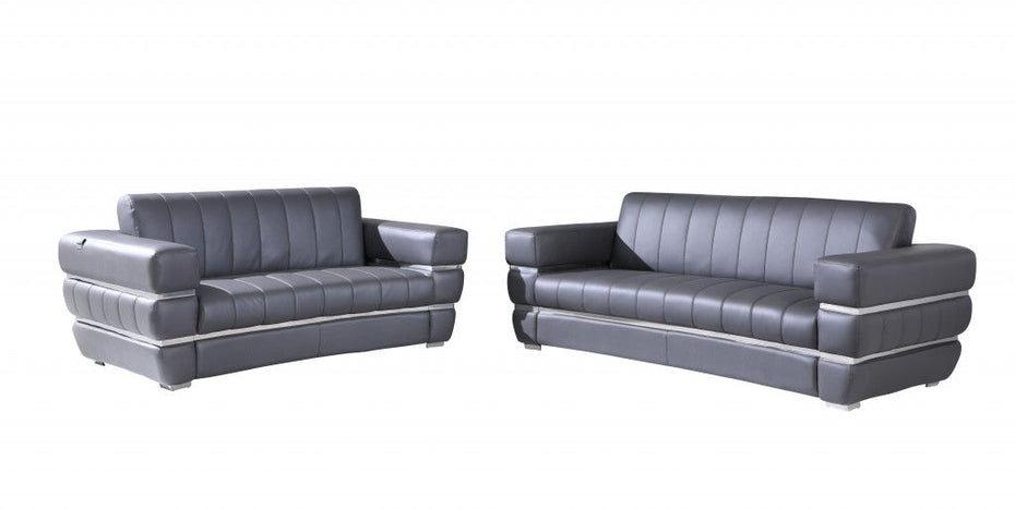 2 Piece Five Person Italian Leather Indoor Seating Set - Dark Gray