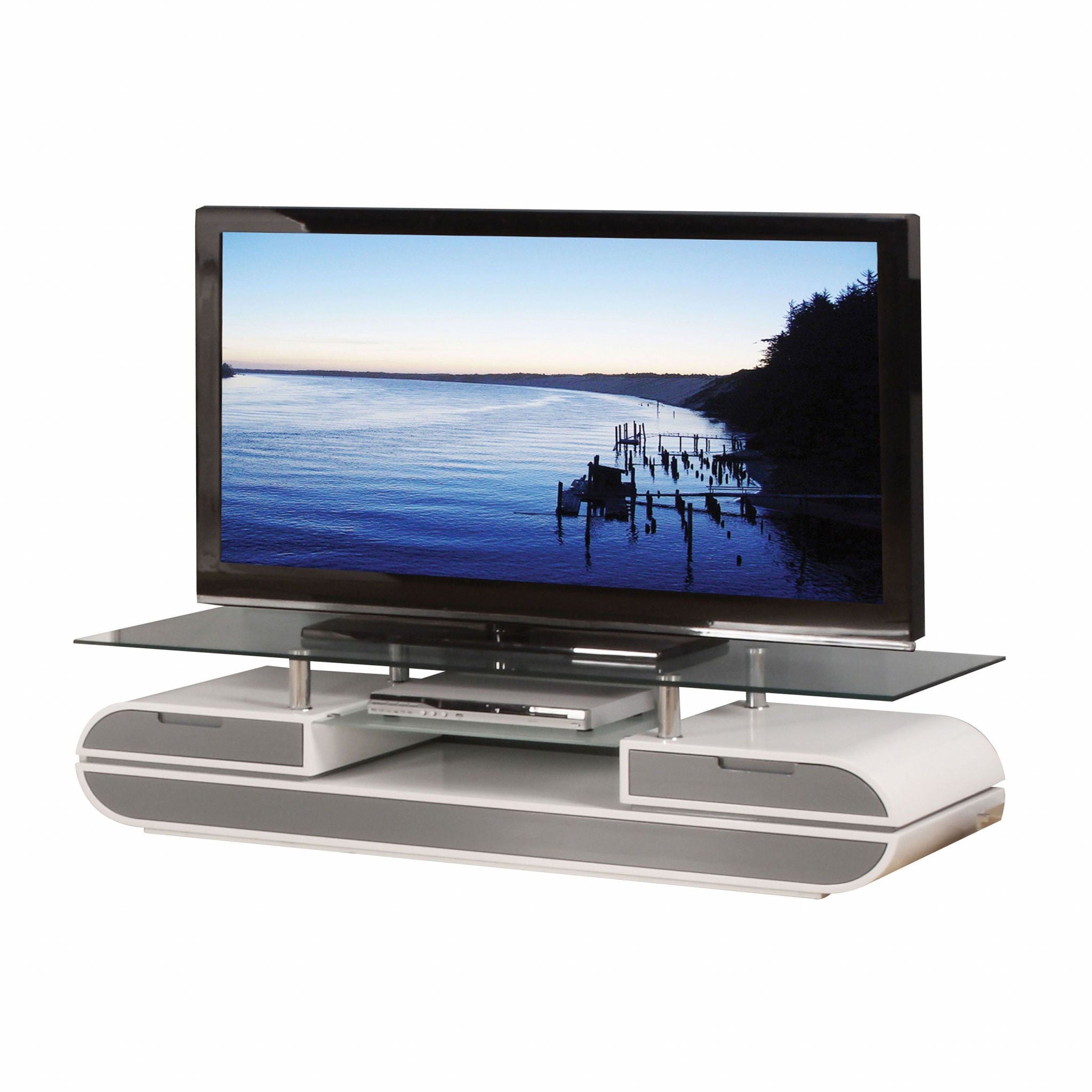 Cabinet Enclosed Storage TV Stand - Gray / White