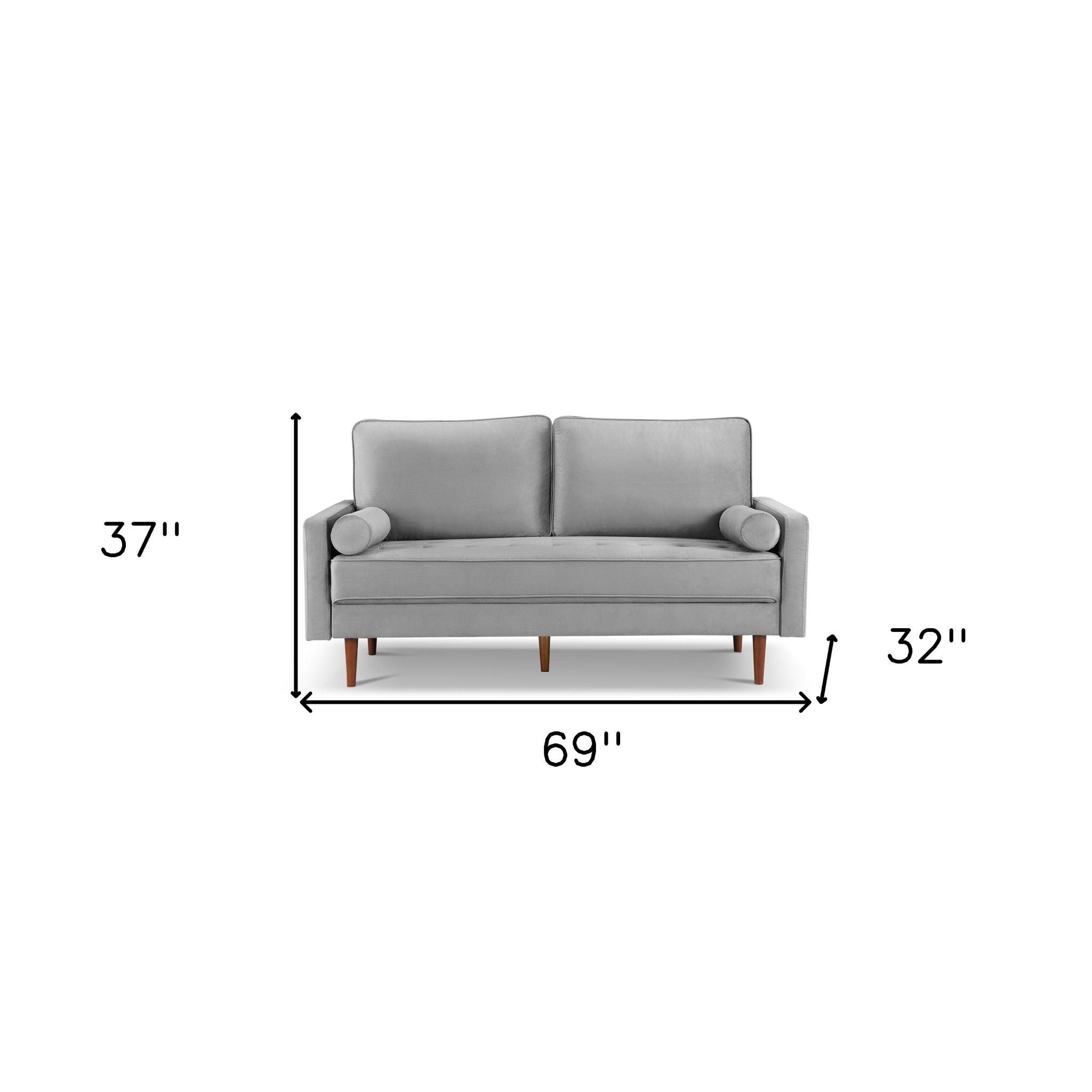 Velvet Sofa And Toss Pillows With Dark Brown Legs - Gray