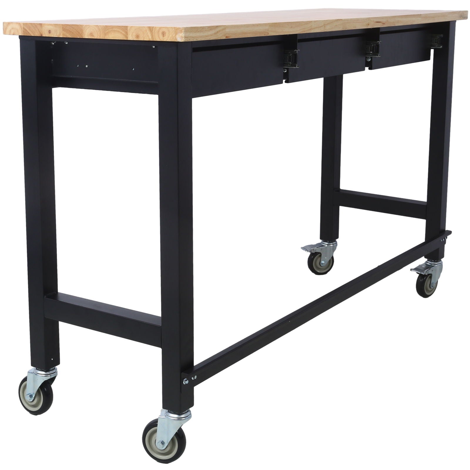 Work Bench, Workbench With Drawer Storage, Heavy Duty Bamboo Wood Work Table With Wheels For Garage Home Office