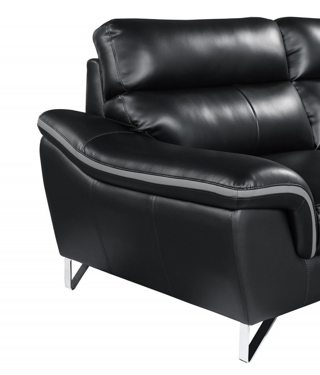 Sofa With Silver Legs Leather - Black