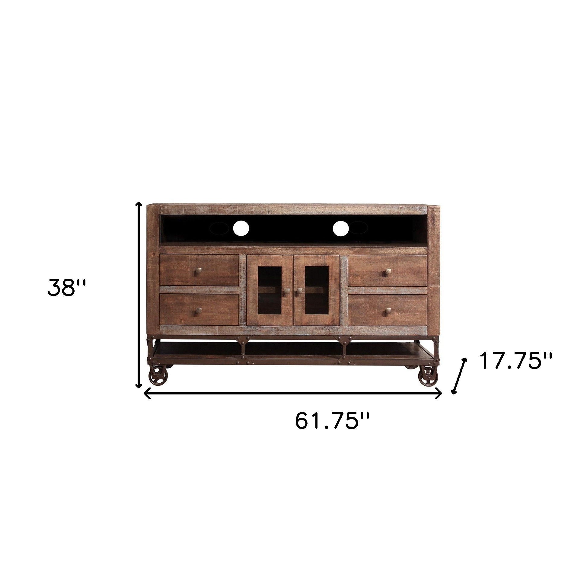 Cabinet Enclosed Storage Distressed, TV Stand - Brown