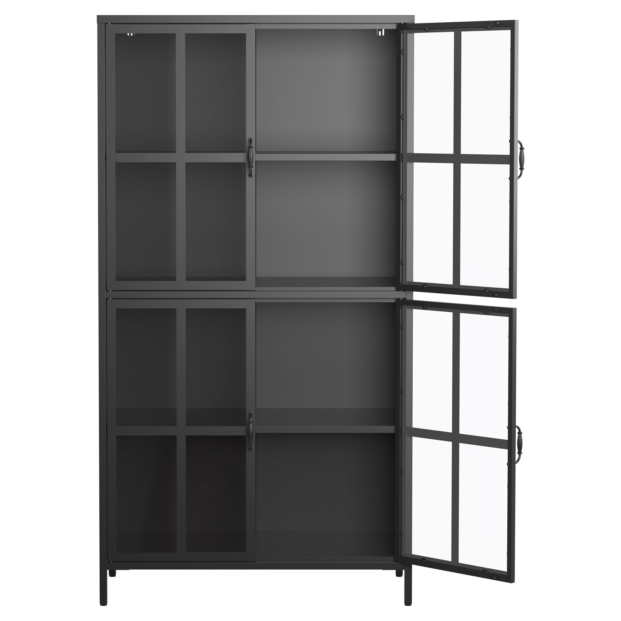 Premium Metal Storage Cabinet With Tempered Glass Doors, Adjustable Shelves, Anti-Tipping Device, Magnetic Silent Closure, And Adjustable Feet For Home And Office Use