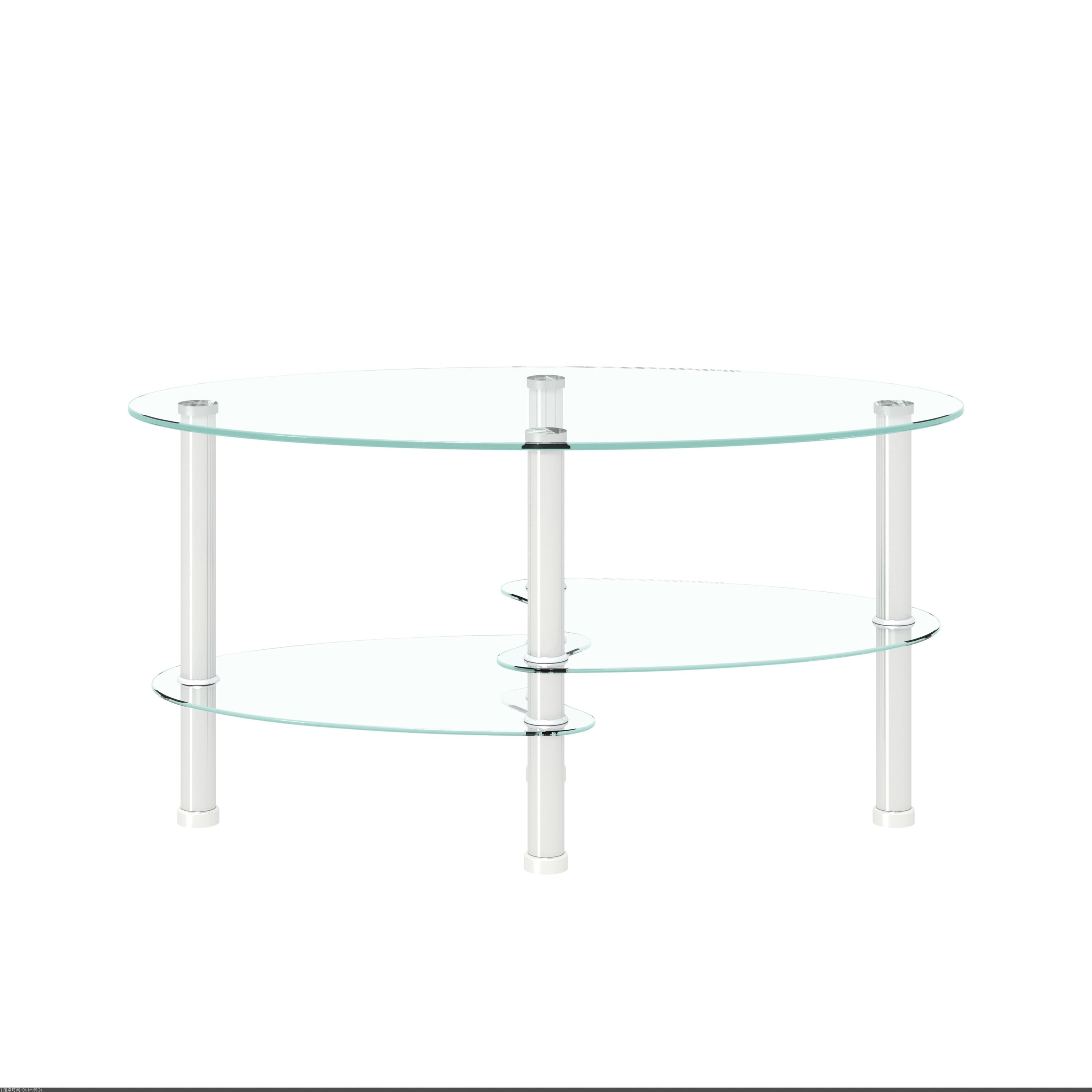 Transparent Oval Glass Coffee Table, Modern Table In Living Room Oak Wood Leg Tea Table 3-Layer Glass Table