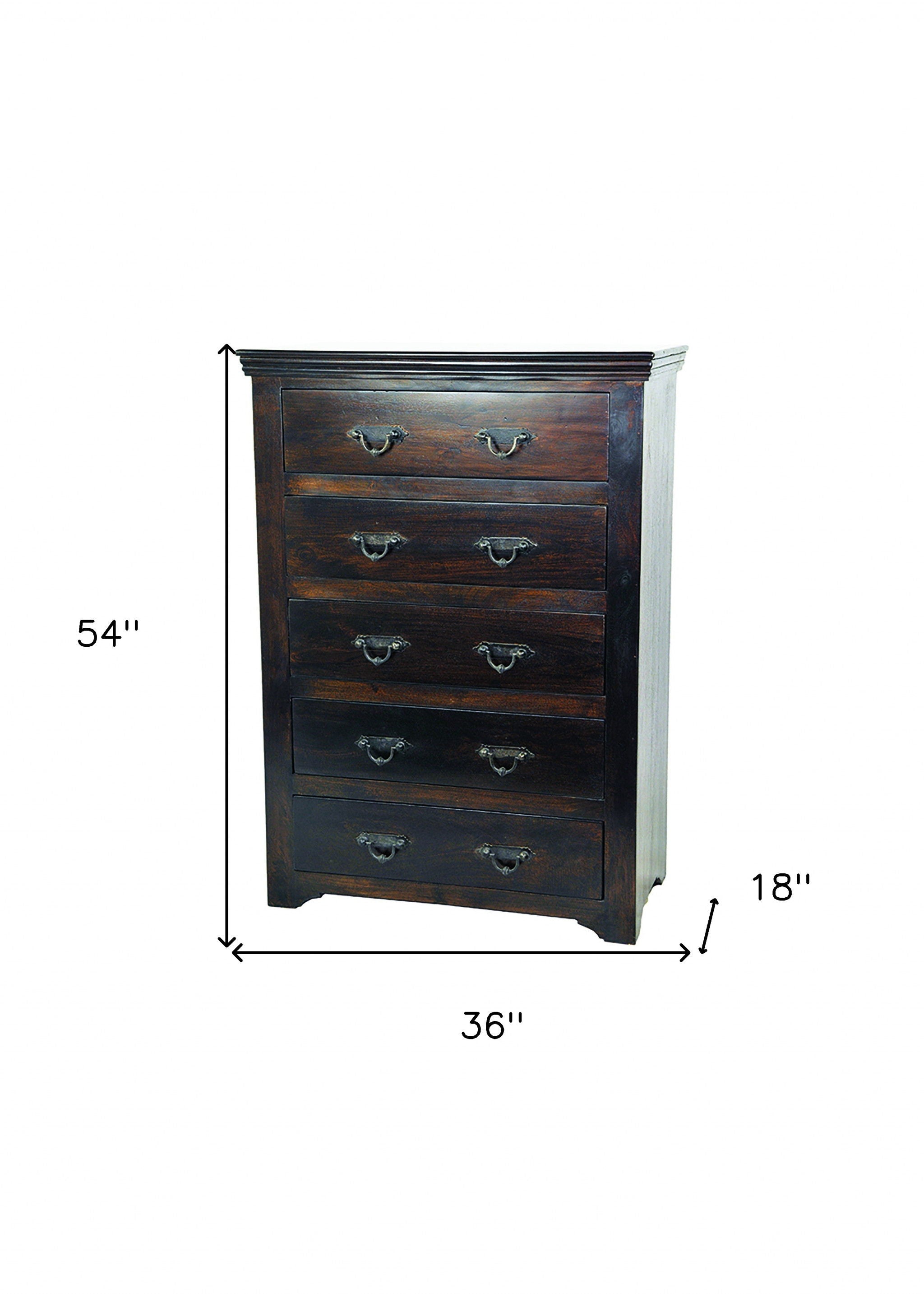 Solid Wood 5 Drawer Dresser - Brown