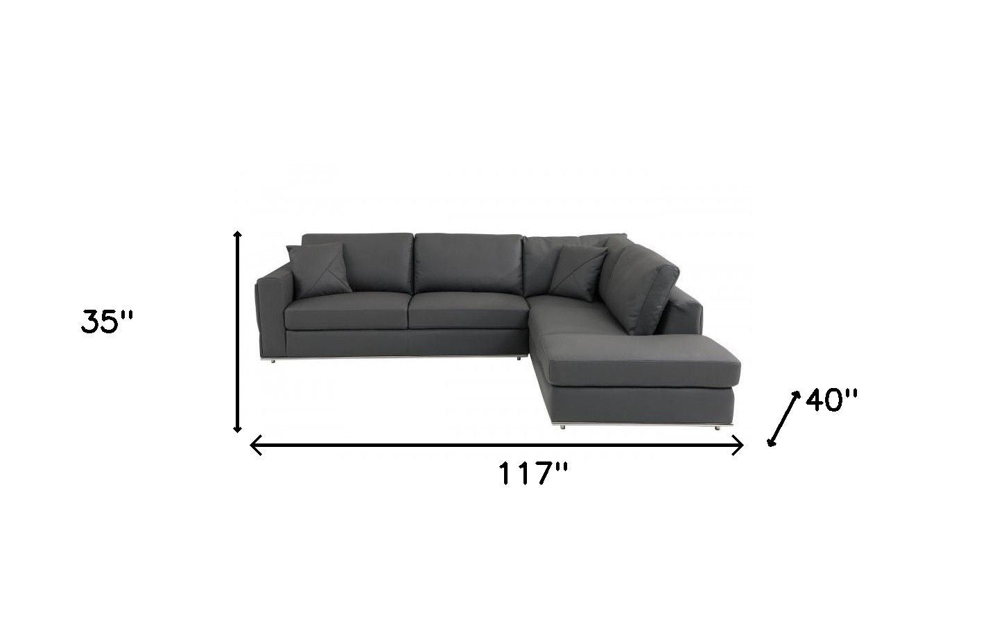 Italian Leather Reclining L Shaped Two Piece Corner Sectional - Dark Gray