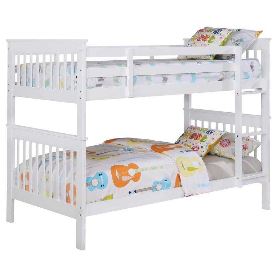 Chapman - Wood Twin Over Twin Bunk Bed With Mattress - White by Coaster Fine Furniture | Bel Furniture