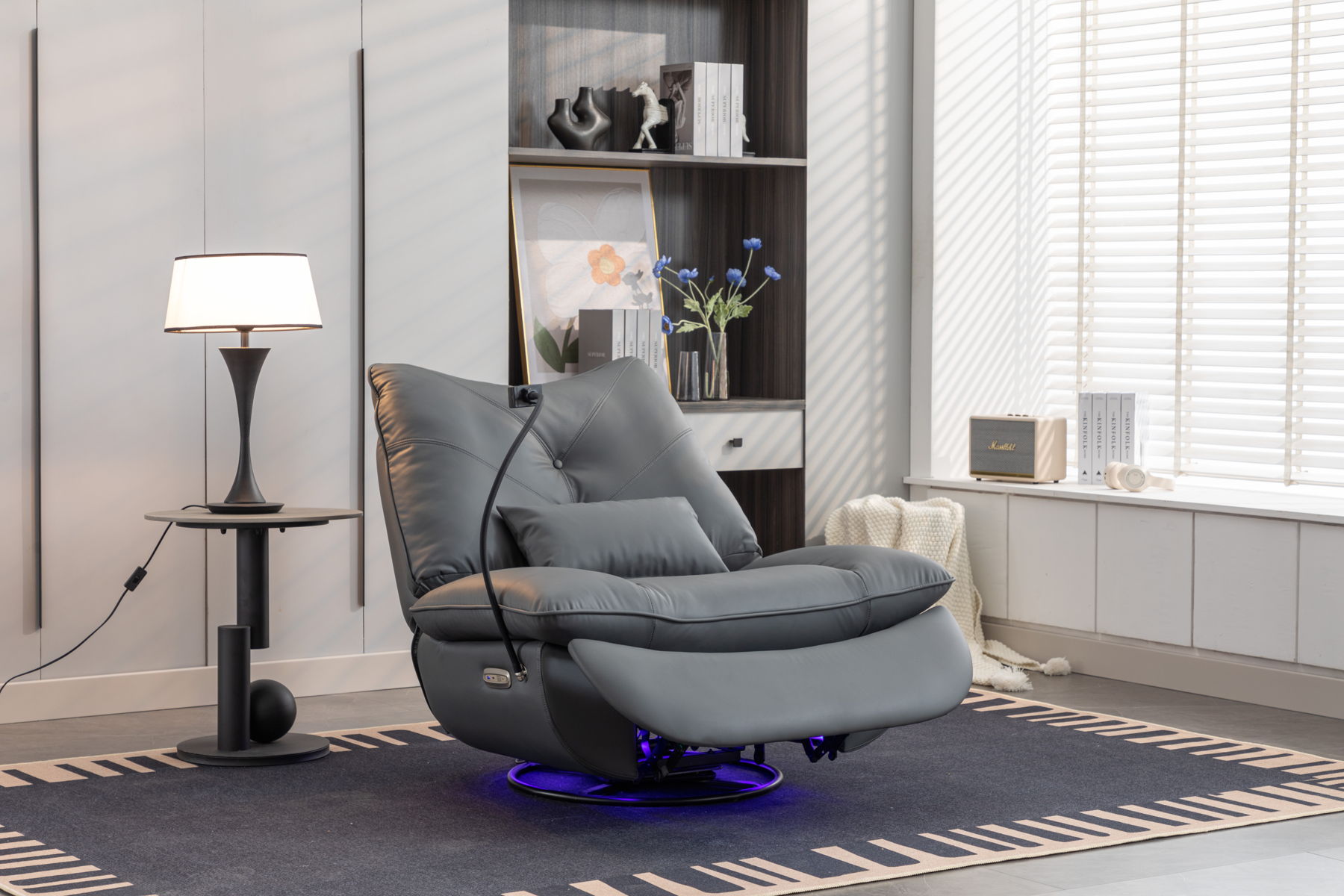 270 Swivel Glider Recliner Chair, Power Recliner Rocking Chair, USB Port Charge For Nursery Chair With Atmosphere Lamp For Living Room Bedroom Apartment