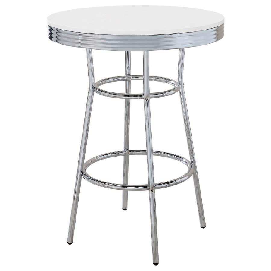 Retro - Round 30" 1950's Bistro Pub Height Bar Table Pearl Silver by CoasterEveryday | Bel Furniture