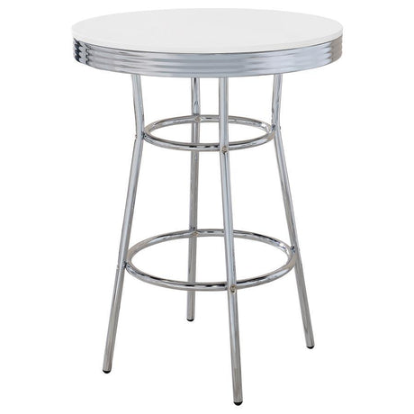 Retro - Round 30" 1950's Bistro Pub Height Bar Table Pearl Silver by CoasterEveryday | Bel Furniture