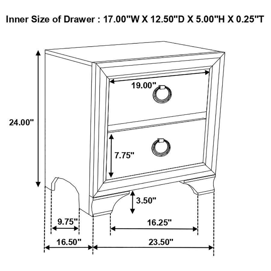 Salford - 2-Drawer Nightstand - Metallic Sterling