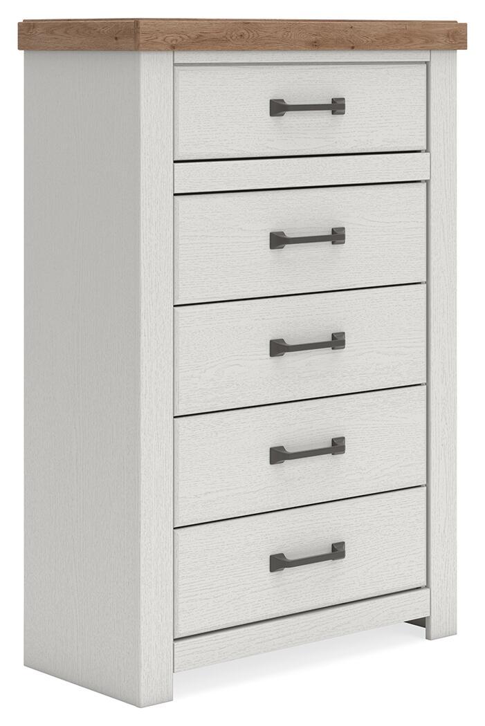 Savonport Five Drawer Chest White and Brown