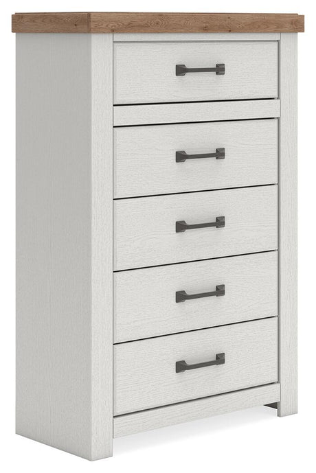 Savonport Five Drawer Chest White and Brown