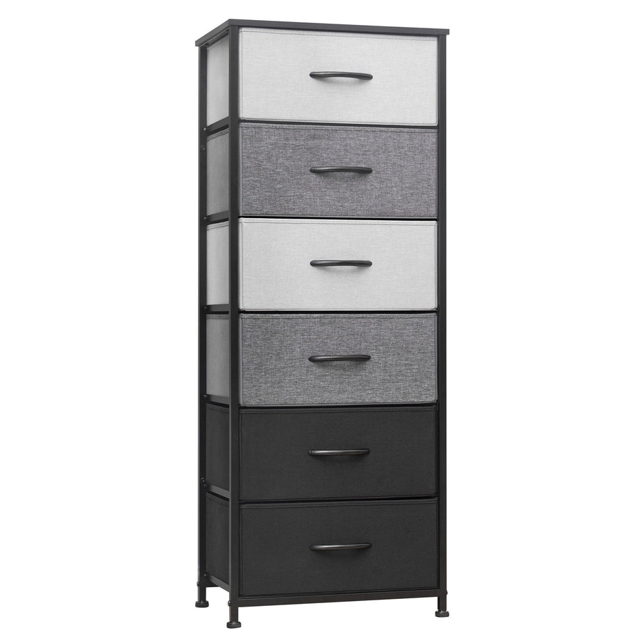 Steel And Fabric Six Drawer Chest - Gray / Black