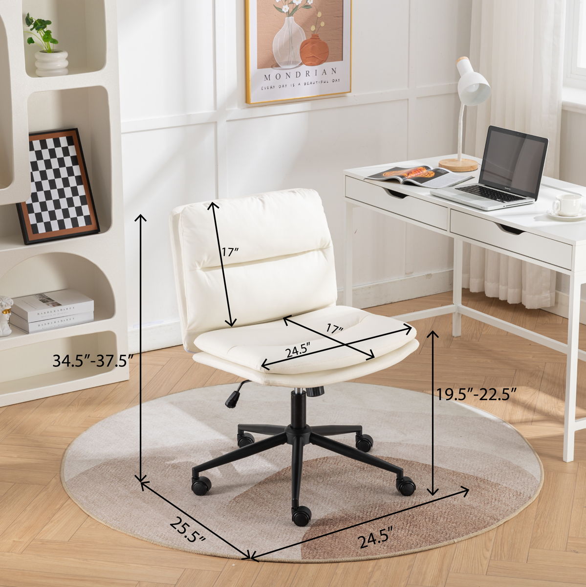 Bizerte - Adjustable Swivel Criss-Cross Chair, Wide Seat / Office Chair / Vanity Chair - White