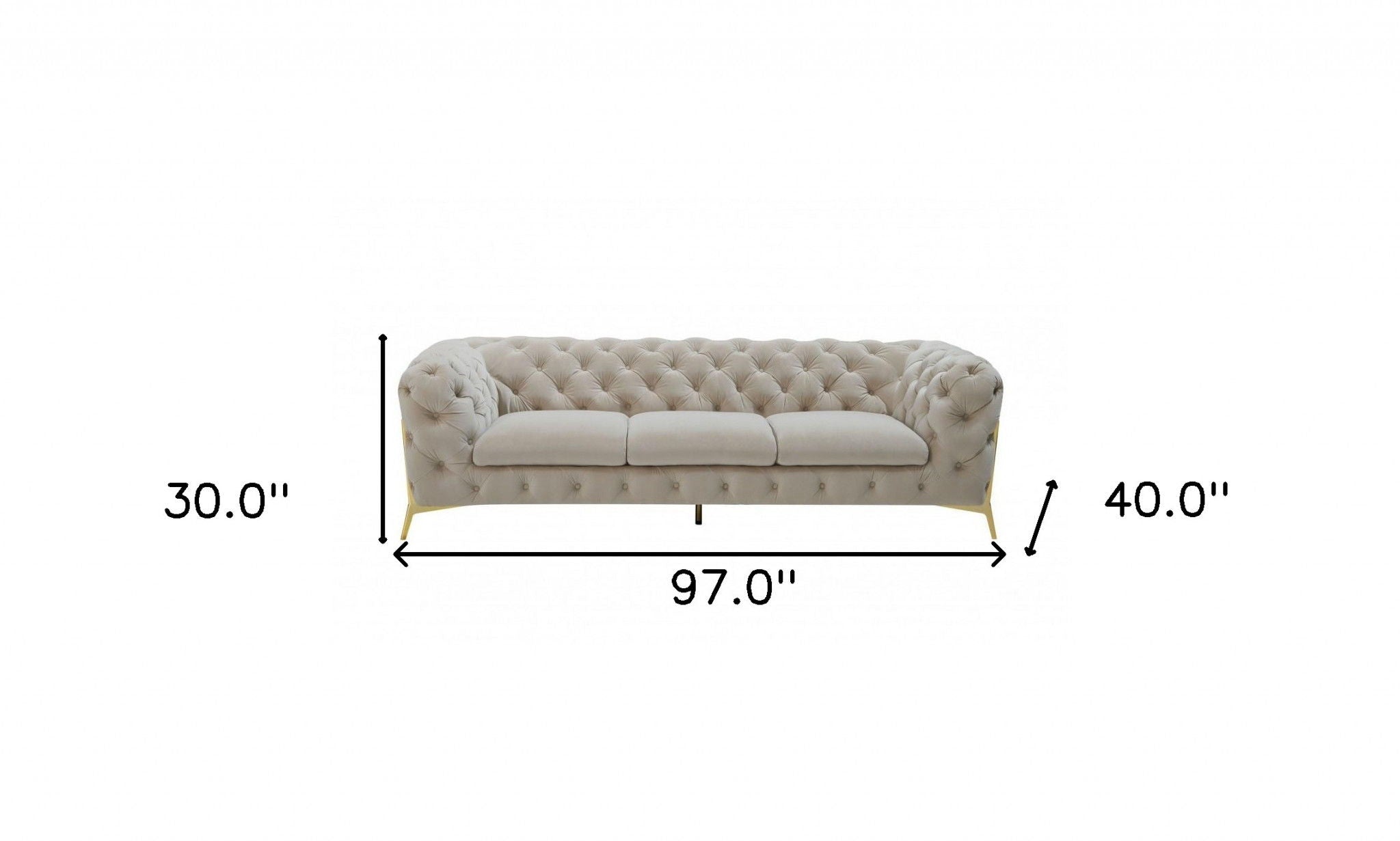 Contemporary Velvet Accent Sofa - Beige / Gold