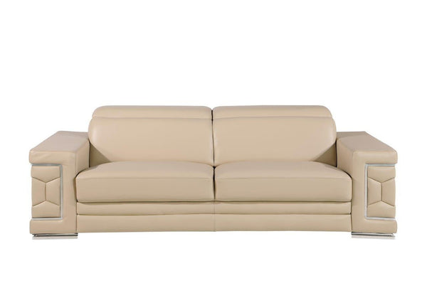 Sofa Leather With Silver Legs - Beige