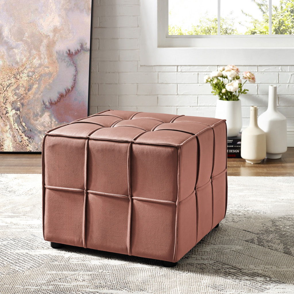 Velvet Cube Ottoman - Blush / Black