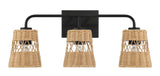 Moonlit - 3 Lights Wall Sconce With Shade, Bathroom Lighting Fixtures Over Mirror - Black / Rattan by Ashcroft Furniture | Bel Furniture
