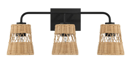 Moonlit - 3 Lights Wall Sconce With Shade, Bathroom Lighting Fixtures Over Mirror - Black / Rattan by Ashcroft Furniture | Bel Furniture