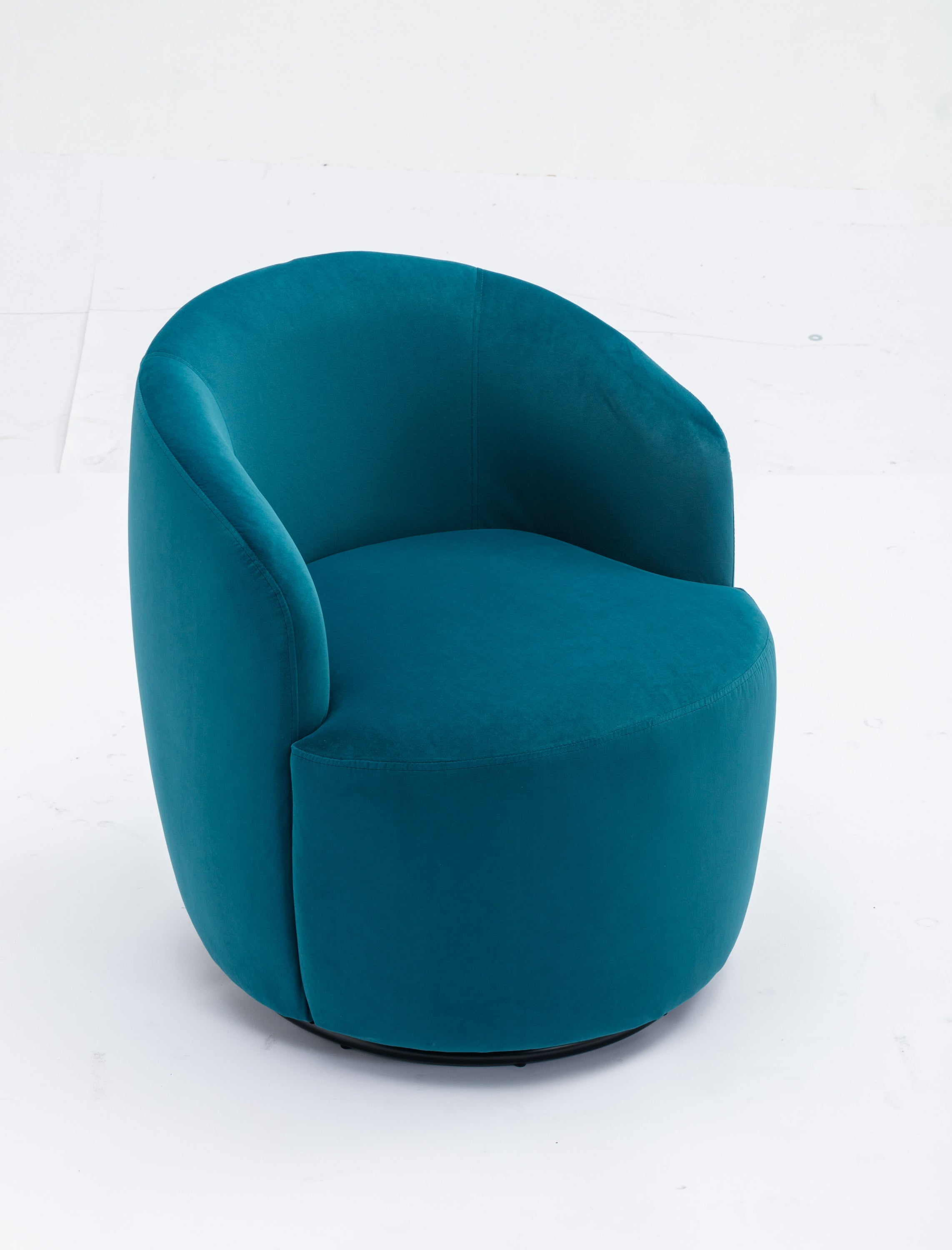 Velvet Fabric Swivel Accent Armchair Barrel Chair With Powder Coating Metal Ring