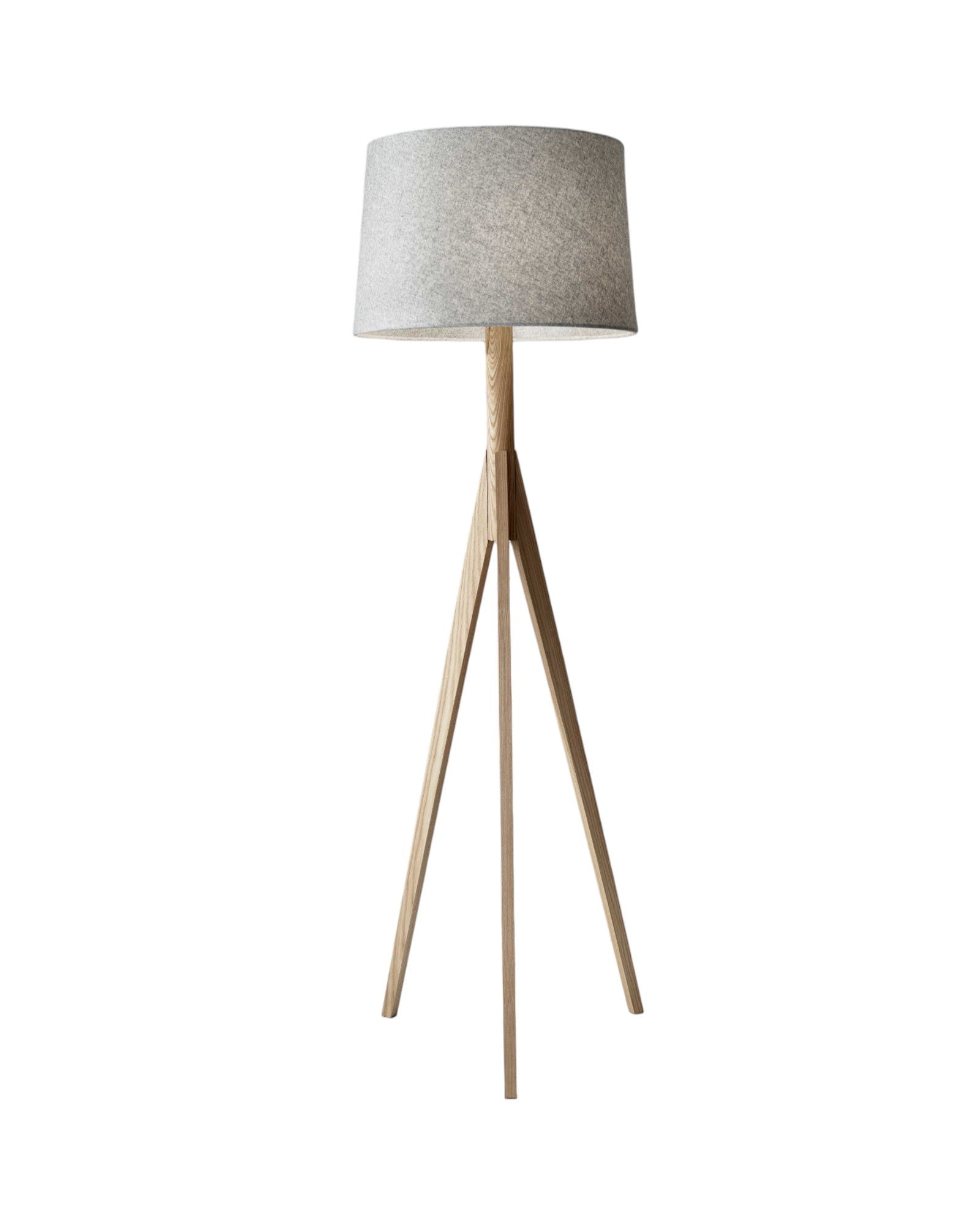 Solid Wood Tripod Floor Lamp With Gray Fabric Empire Shade - Natural