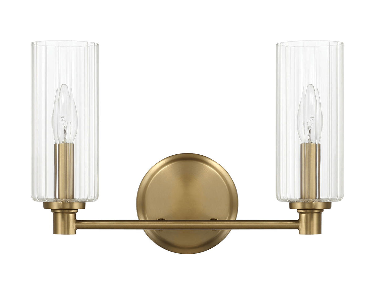 Regal - Double Light Vanity With Clear Ribbed Satin - Antique Brass / Clear by Ashcroft Furniture | Bel Furniture