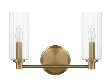 Regal - Double Light Vanity With Clear Ribbed Satin - Antique Brass / Clear by Ashcroft Furniture | Bel Furniture