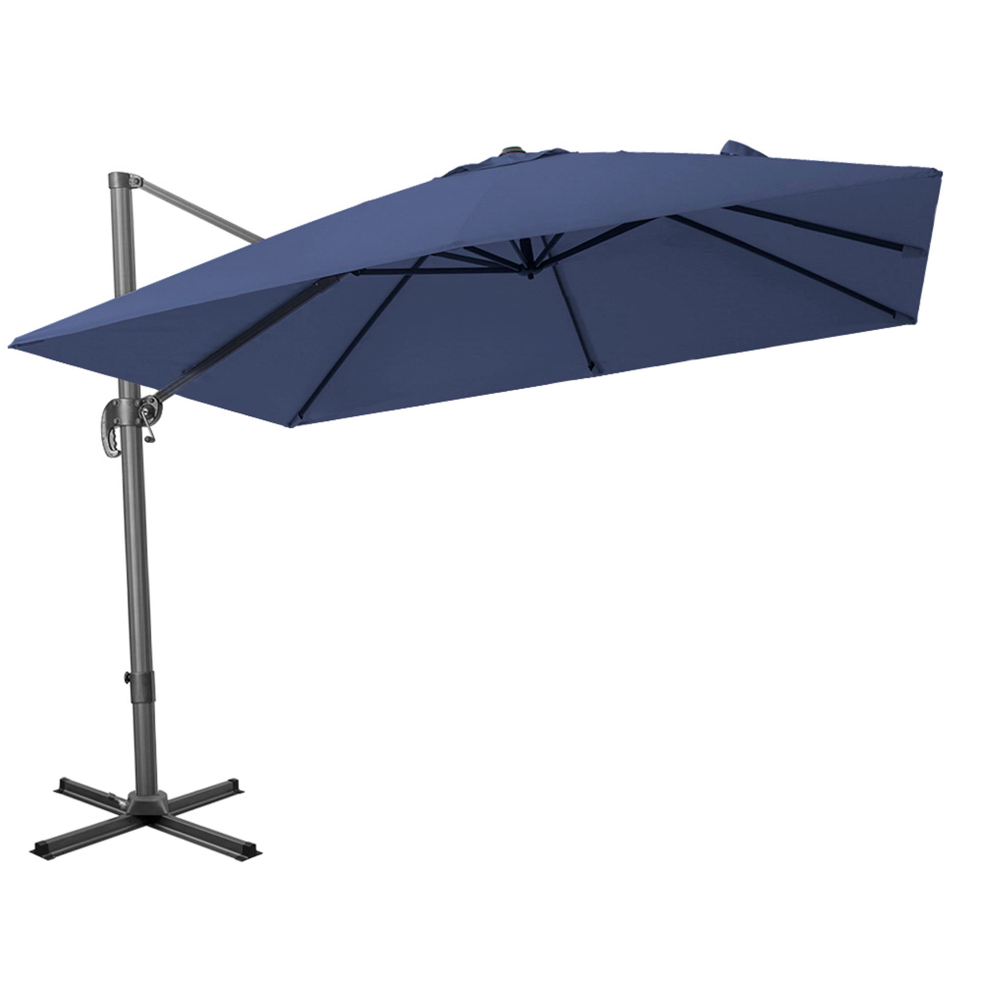 Polyester Square Tilt Cantilever, Patio Umbrella With Stand - Navy Blue