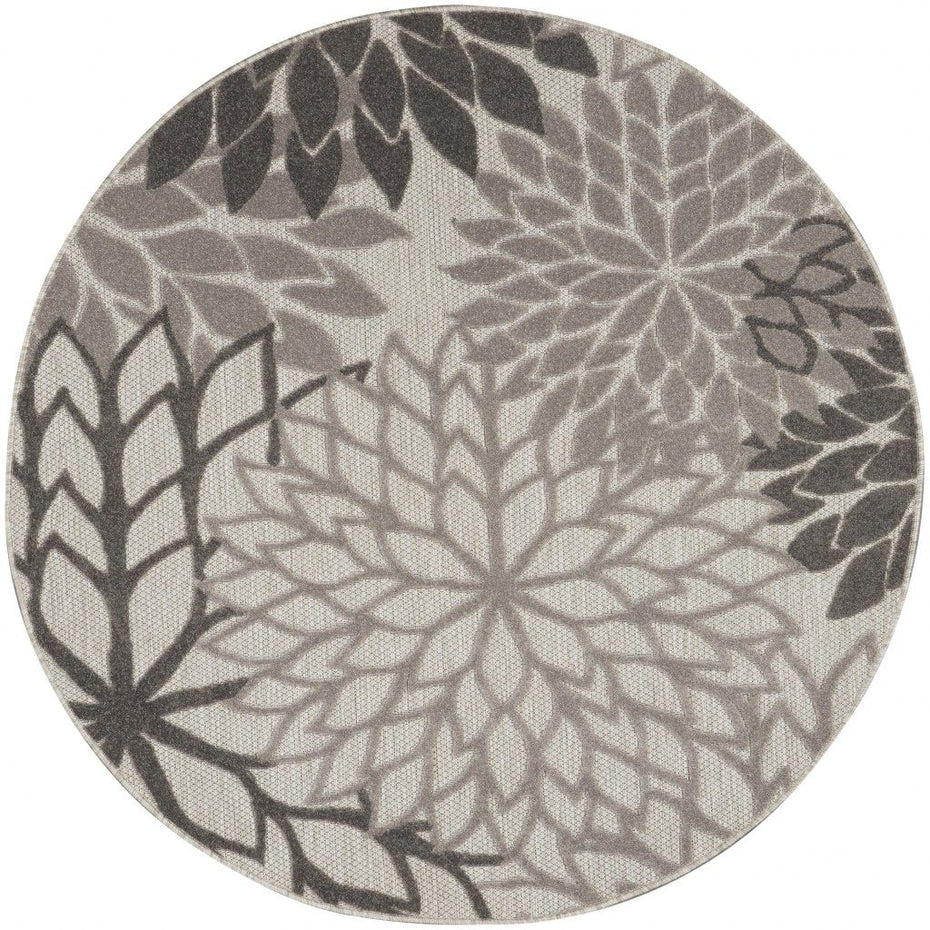 4' Round Round Floral Indoor / Outdoor Area Rug - Gray