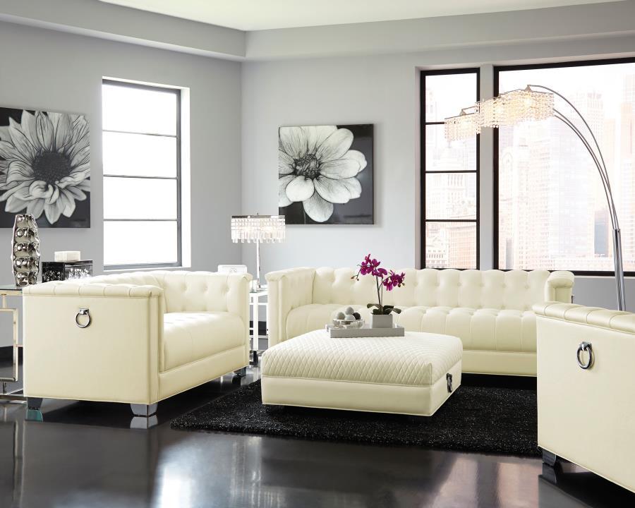 Chaviano - Upholstered Track Arm Loveseat - Pearl White