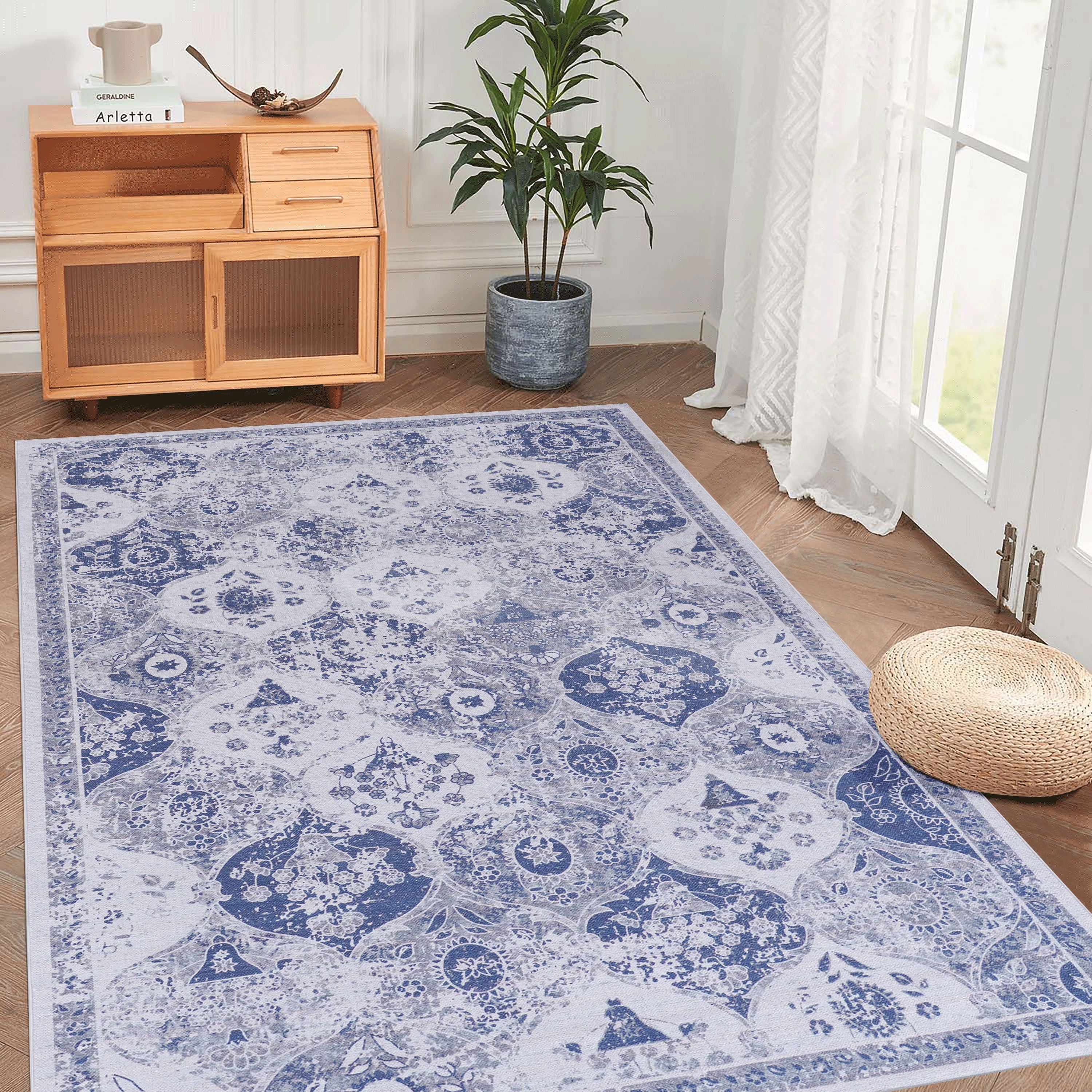 3' x 5' Area Rug, Washable, Low-Pile, Non-Slip, Non-Shedding, Foldable, Kid & Pet Friendly - Blue