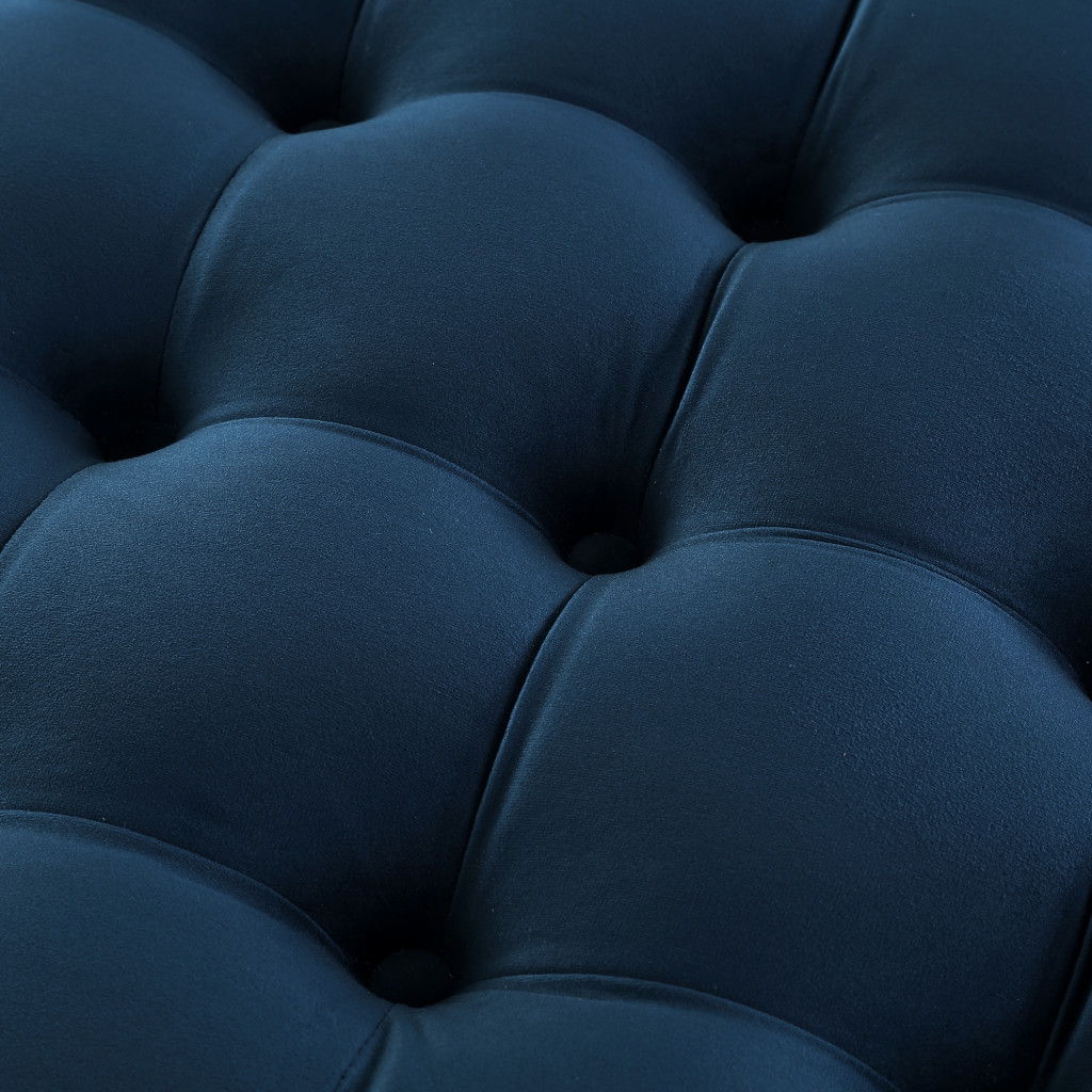 Velvet Rolling Tufted Round Cocktail Ottoman - Navy Blue