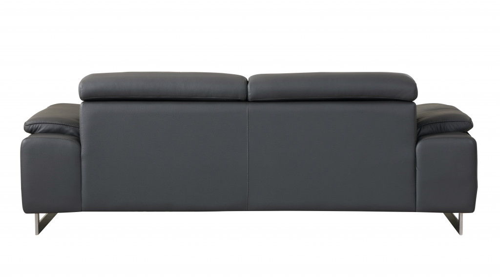 Italian Leather Sofa & Silver Legs - Dark Gray