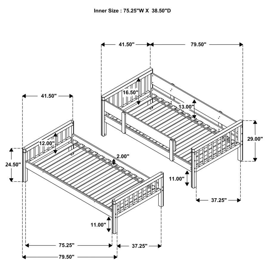 Dakota - Wood Twin Over Twin Bunk Bed - Natural by Coaster Fine Furniture | Bel Furniture