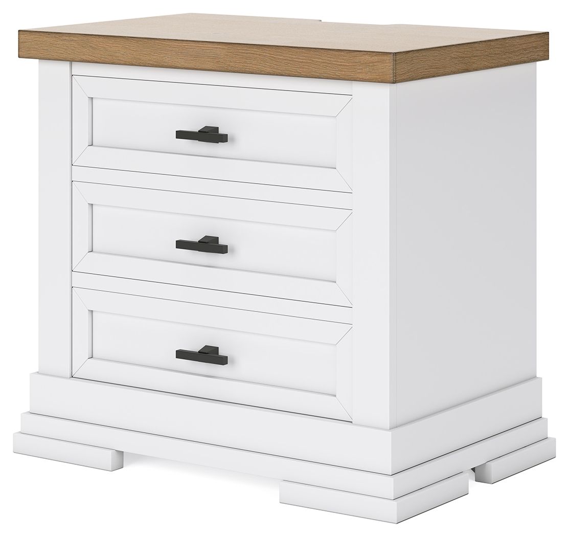 Ashbryn - White / Natural - Three Drawer Night Stand by Benchcraft® | Bel Furniture