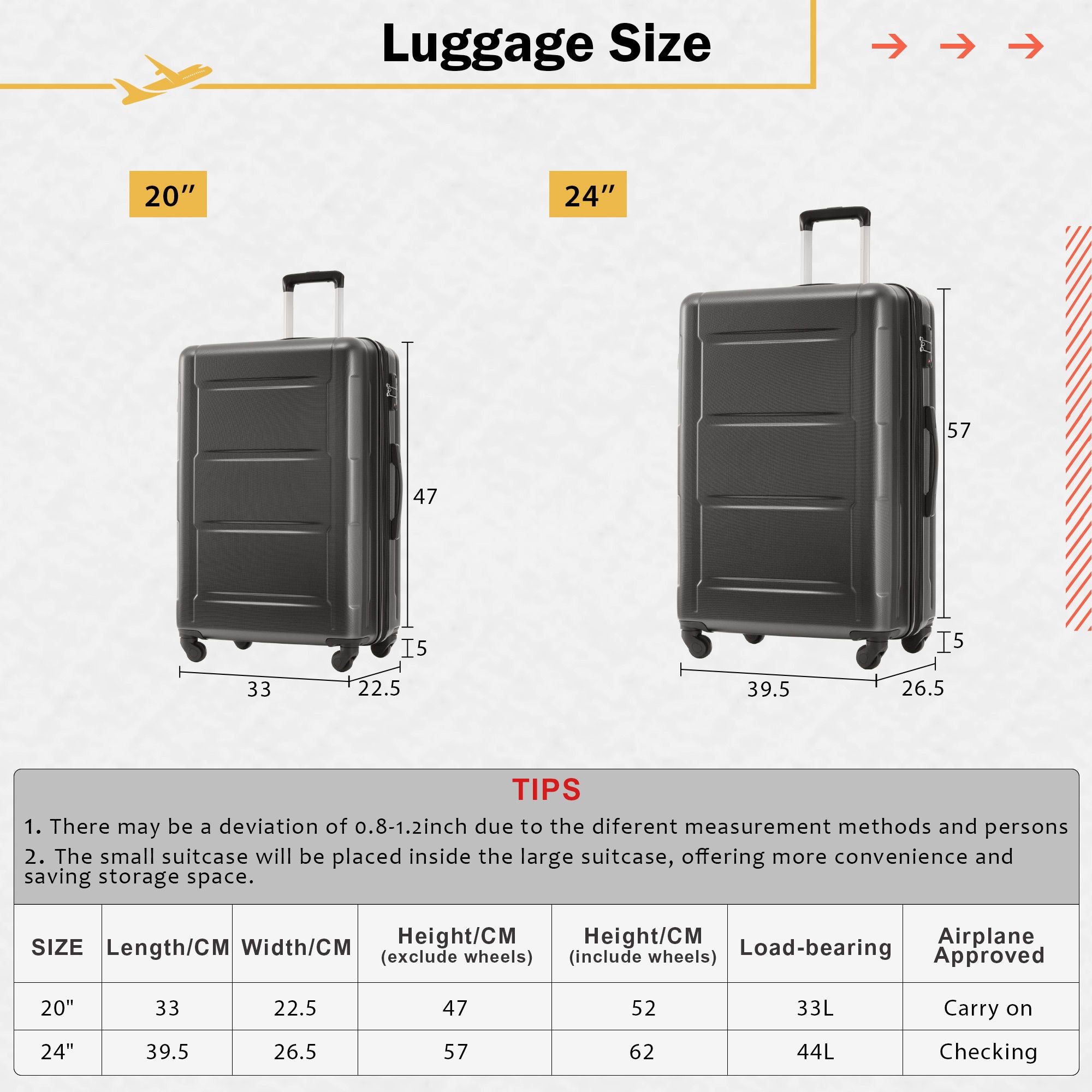 2 Piece Luggage Set With Bags Expanable Spinner Wheels ABS Lightweight Suitcase With Tsa Lock 20" / 24"