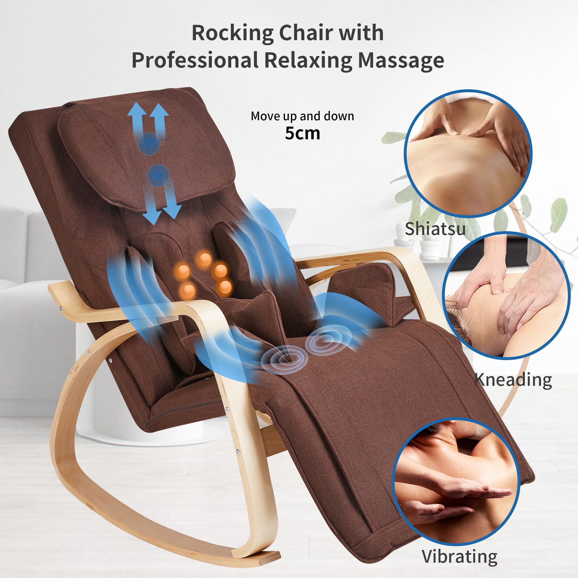 Full Massage Function Air Pressure Comfortable Relax Rocking Chair, Lounge Chair Relax Chair With Cushion - Brown